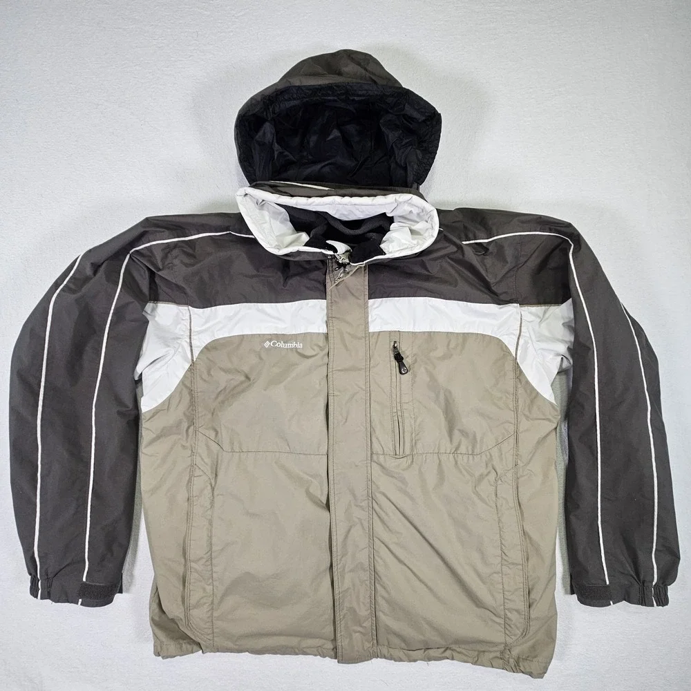 Columbia Mens XLT Interchange 3-in-1 Jacket Gray Brown Hooded Winter Coat
